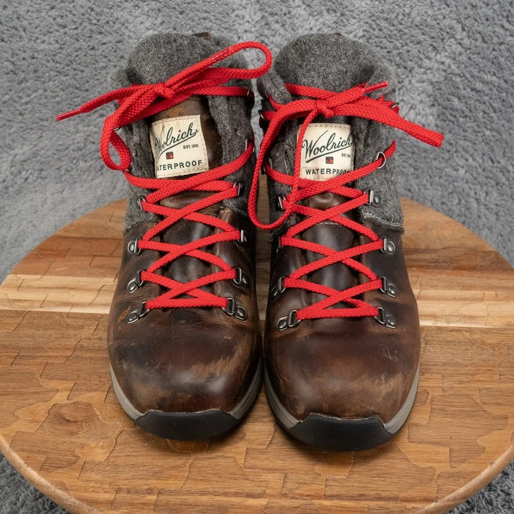 Woolrich Waterproof Womens Rockies II Boots Brown Leather Wool Lace Up Hiking 10